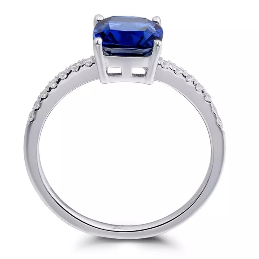 Dainty Dark Blue Sapphire Cushion Cut Silver Ring - Picture 5 of 7